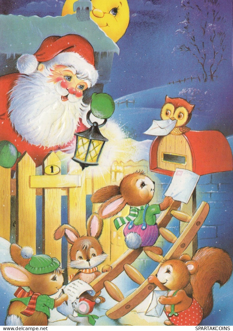 WEIHNACHTSMANN SANTA CLAUS TIERE WEIHNACHTSFERIEN Vintage Postkarte CPSM #PAK513.DE - Santa Claus