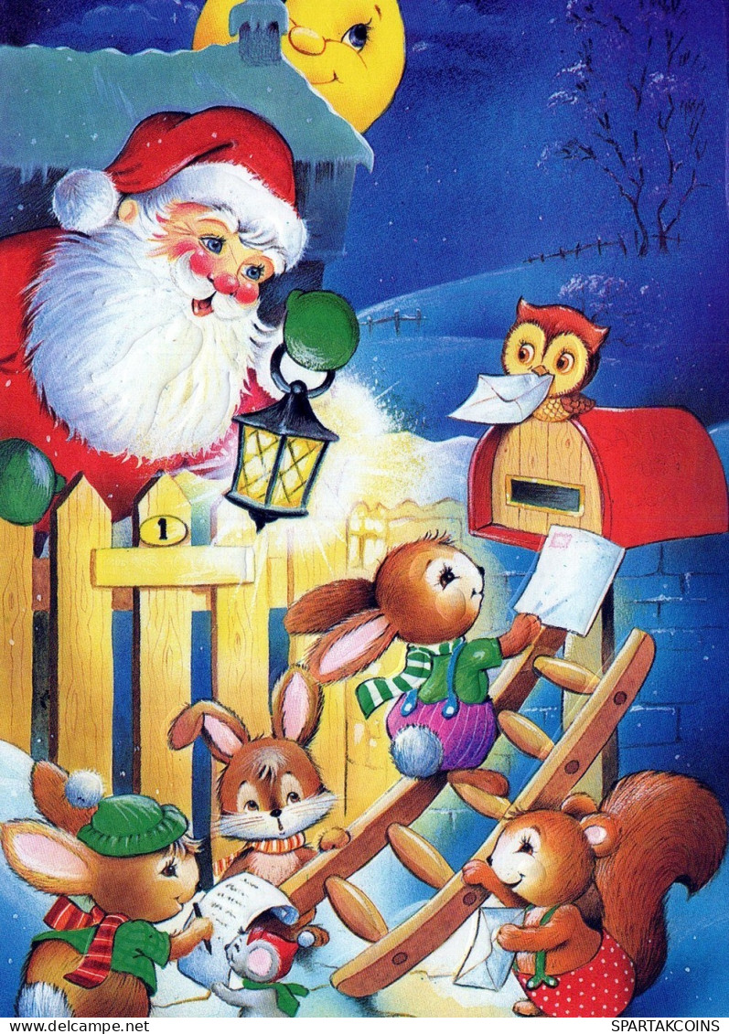 WEIHNACHTSMANN SANTA CLAUS TIERE WEIHNACHTSFERIEN Vintage Postkarte CPSM #PAK513.DE - Santa Claus