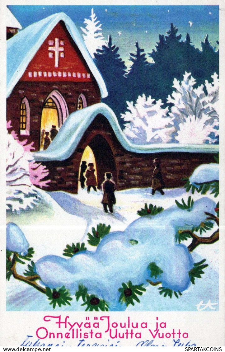 Bonne Année Noël ÉGLISE Vintage Carte Postale CPSMPF #PKD544.FR - New Year