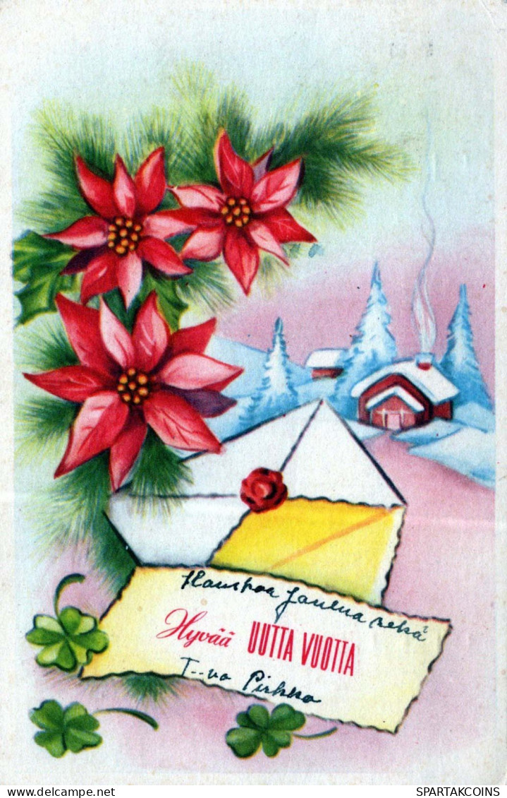 Bonne Année Noël FLEURS Vintage Carte Postale CPSMPF #PKD729.FR - New Year