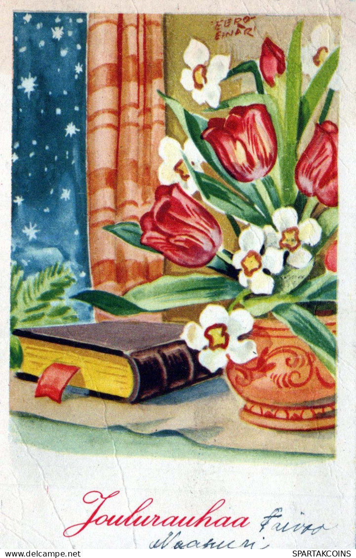 Bonne Année Noël FLEURS Vintage Carte Postale CPSMPF #PKD112.FR - New Year