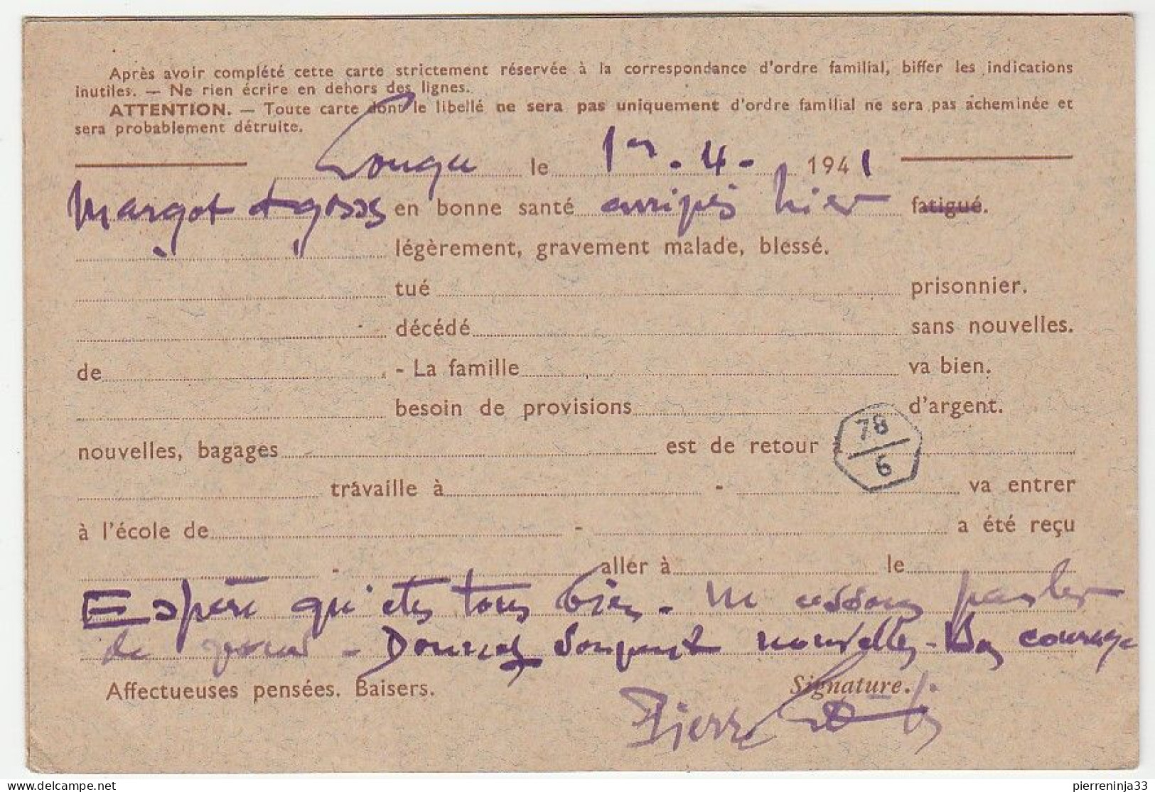 Carte Entier Postal Type Iris De Louga / Sénégal Pour Bordeaux, 1941 - Cartes Postales Types Et TSC (avant 1995)