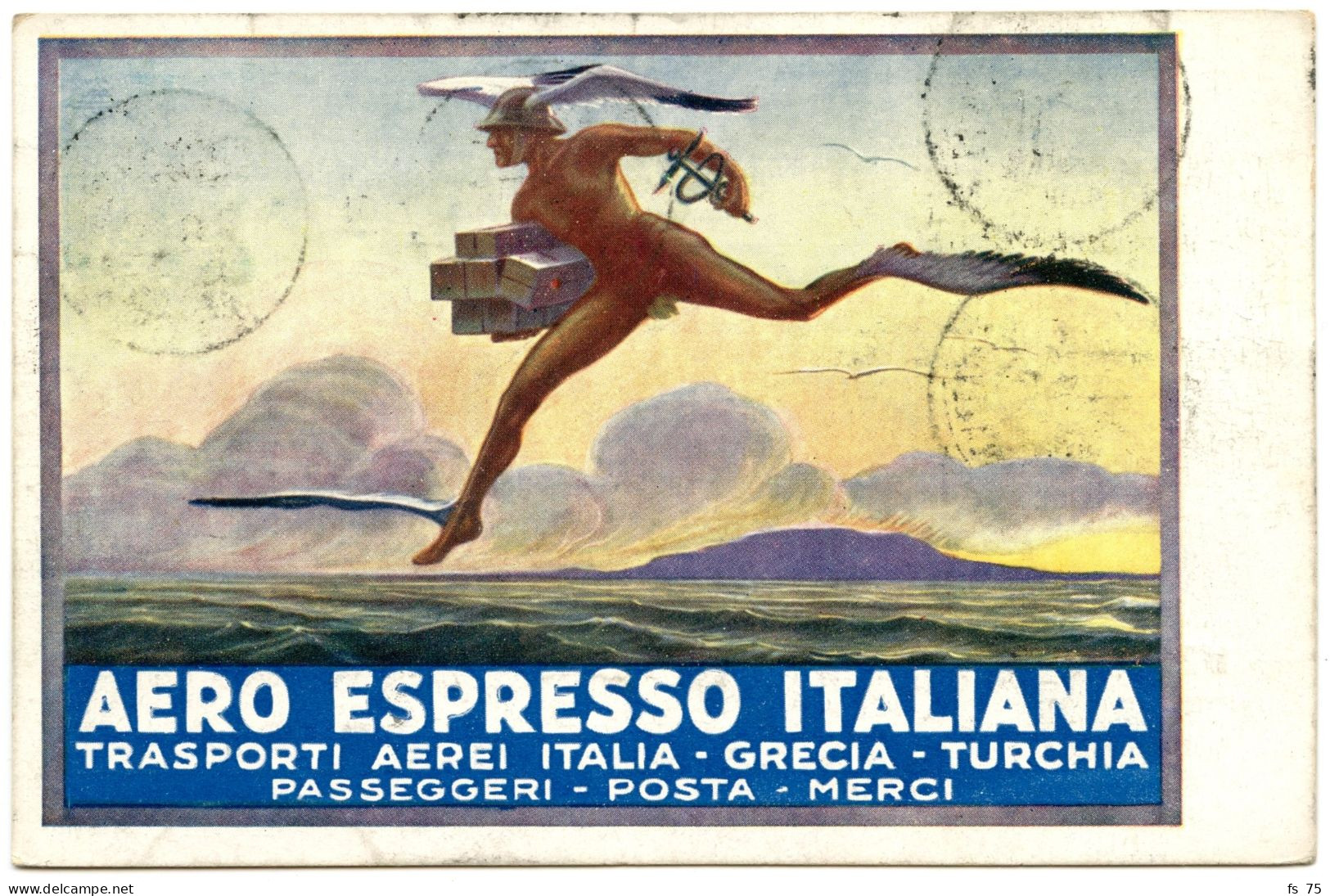 ITALIE - 1ER VOL BRINDISI / ATHENES SUR CARTE POSTALE COMMEMORATIVE 1ER AOUT 1926 - Poststempel (Flugzeuge)