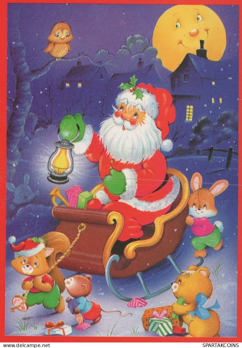 BABBO NATALE Animale Natale Vintage Cartolina CPSM #PAK712.IT - Santa Claus