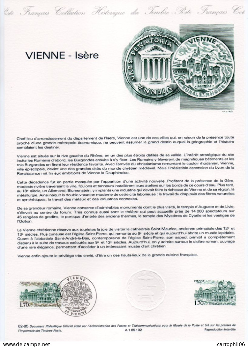 - Document Premier Jour VIENNE (Isère) 19.1.1985 - - Documents Of Postal Services