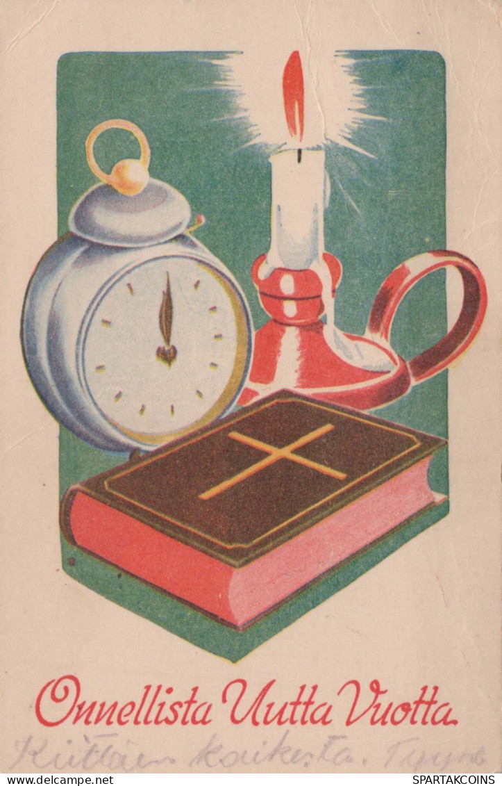 Buon Anno Natale OROLOGIO DA TAVOLO Vintage Cartolina CPSMPF #PKD299.IT - New Year