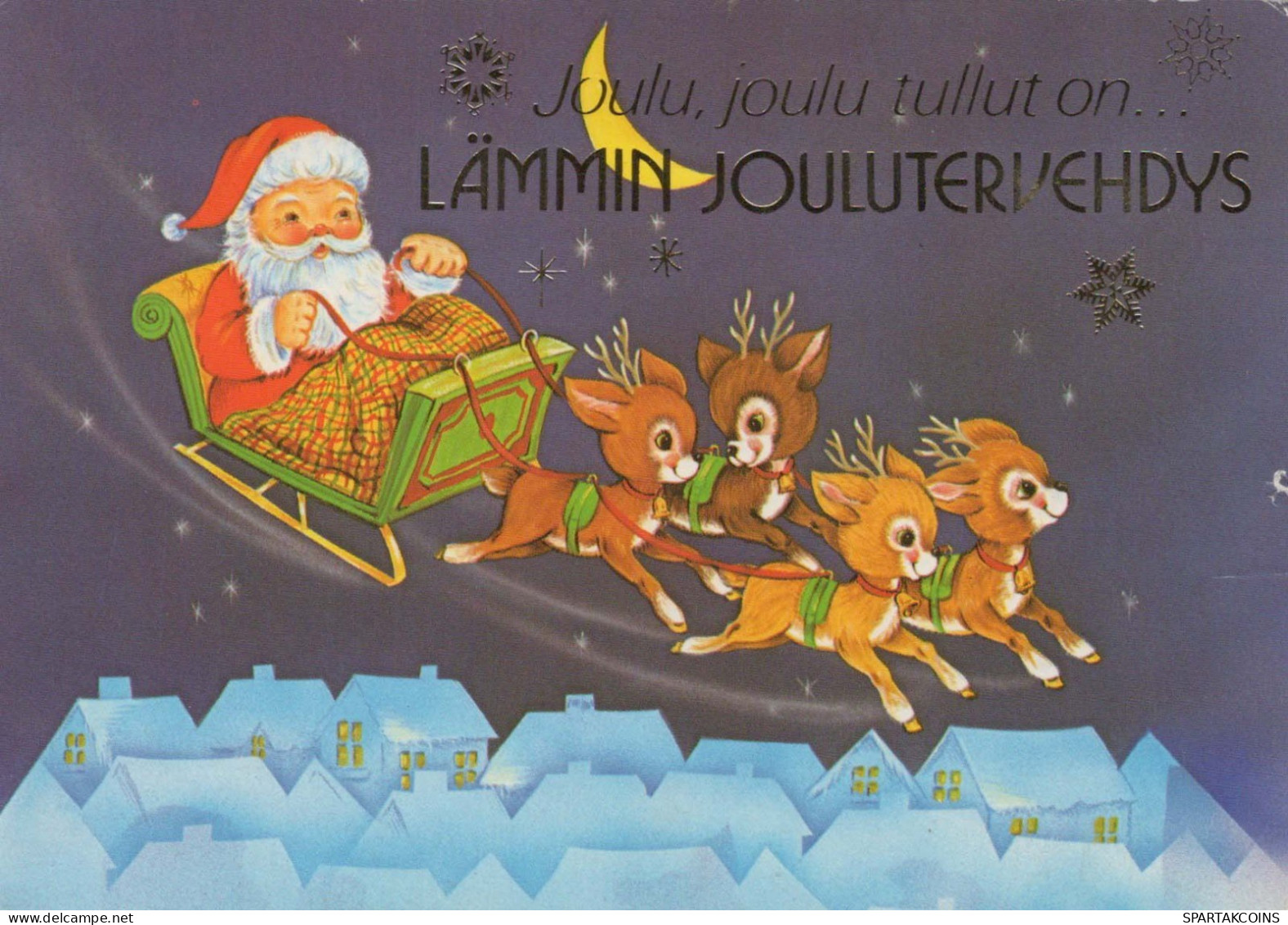 BABBO NATALE Buon Anno Natale CERVO Vintage Cartolina CPSM #PBB190.IT - Santa Claus