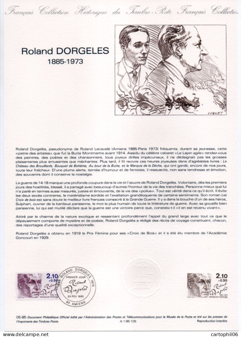 - Document Premier Jour Roland DORGELES (1885-1973) - AMIENS 23.2.1985 - - Schriftsteller