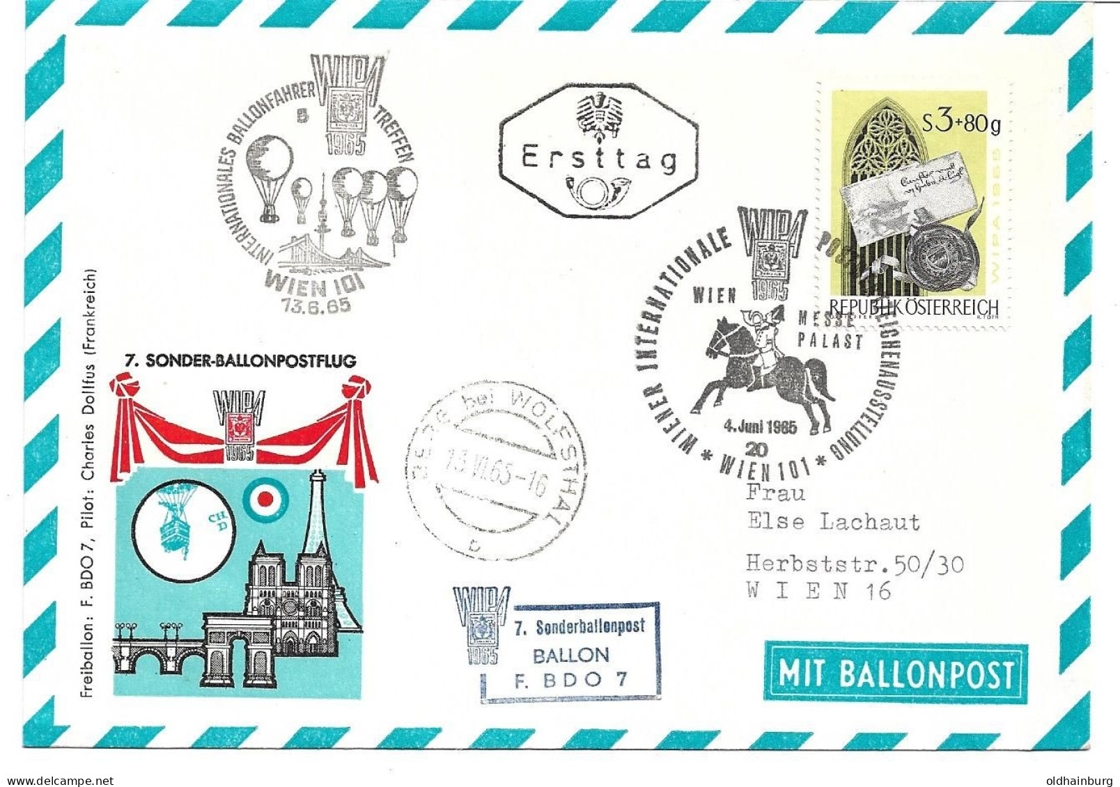 0504o: Ballonsonderflug Zur WIPA 1965, Landeort Berg Bei Wolfsthal - Hainburg