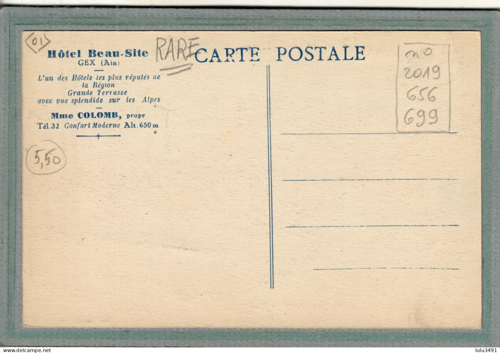 CPA (01) GEX - Aspect De L'Hôtel Beau-Site De Mme Colomb En 1930 - Carte Colorisée - Gex