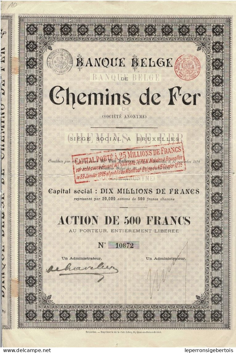 Titre De 1894 - Banque Belge De Chemins De Fer -VF - Bank & Versicherung