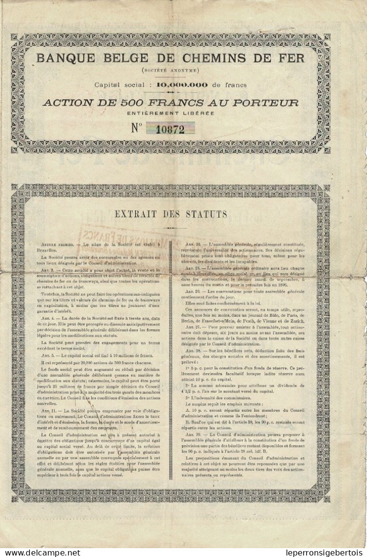 Titre De 1894 - Banque Belge De Chemins De Fer -VF - Banca & Assicurazione