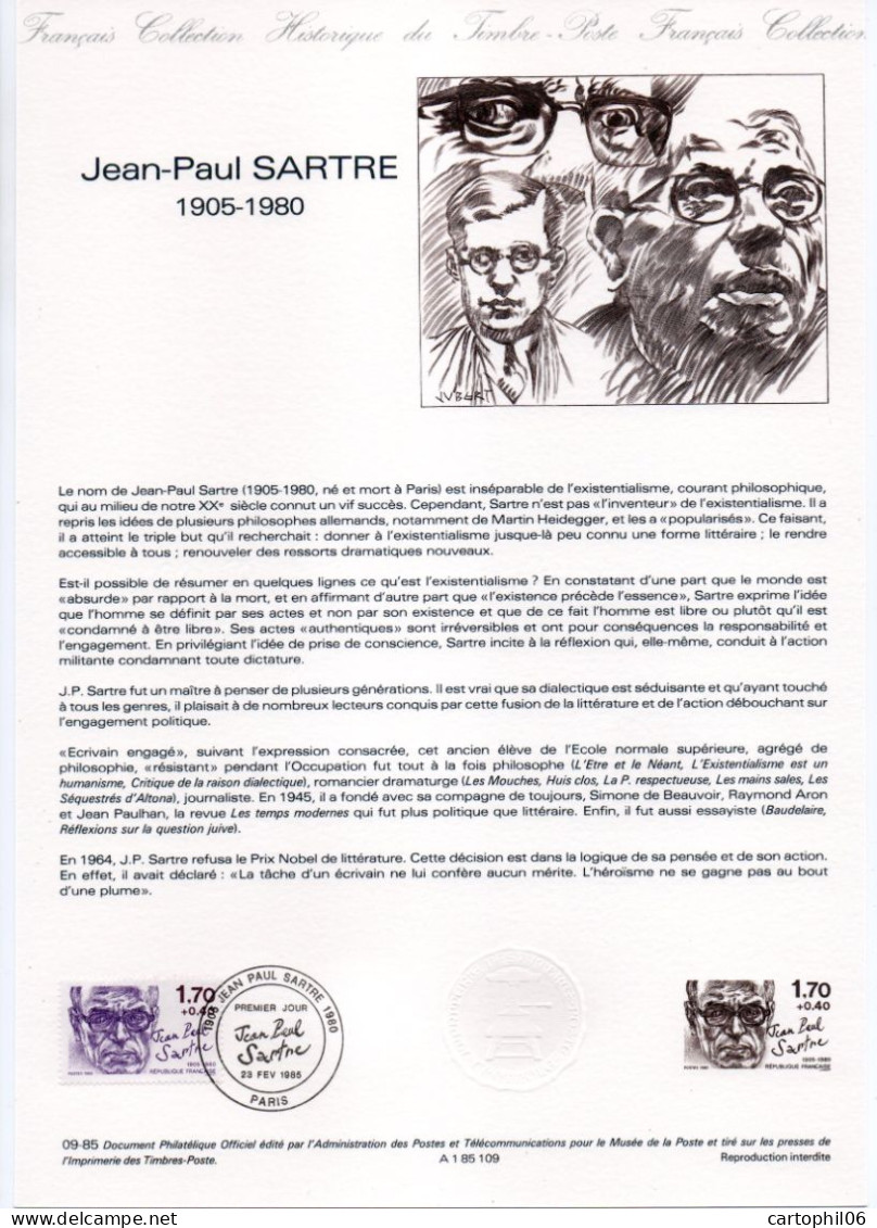 - Document Premier Jour Jean-Paul SARTRE (1905-1980) - PARIS 23.2.1985 - - Escritores