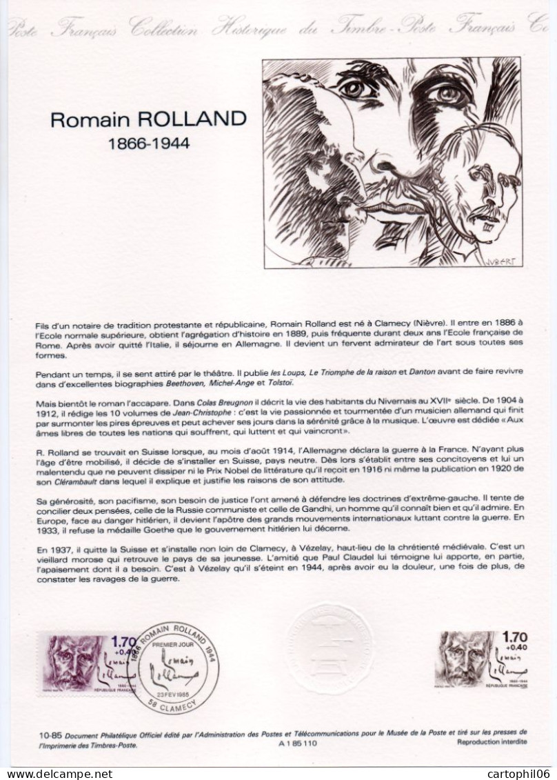 - Document Premier Jour Romain ROLLAND (1866-1944) - CLAMECY 23.2.1985 - - Scrittori