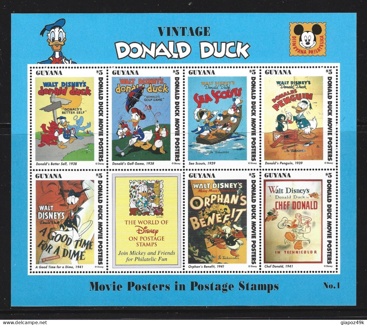 ● GUYANA 1993 1994 1995 1996 ֎ THE WORLD Of Disney ● VINTAGE DONALD DUCK N.° 1, 2, 3, 4 E 6 ● 5 BF ● Paperino ● - Guyana (1966-...)