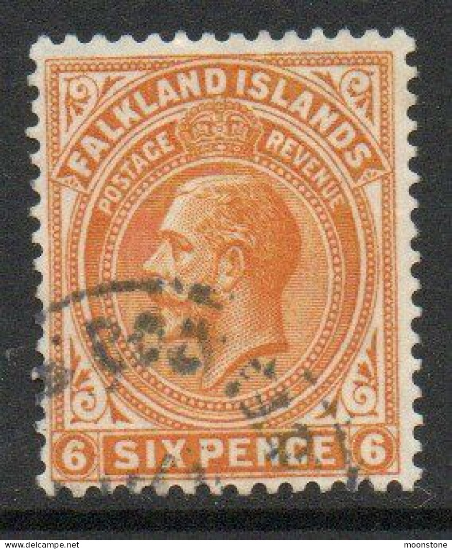 Falkland Islands GV 1918-20 6d Yellow-orange Definitive, Perf 14, Wmk. Multiple Script CA, Used, SG 78 - Falklandeilanden