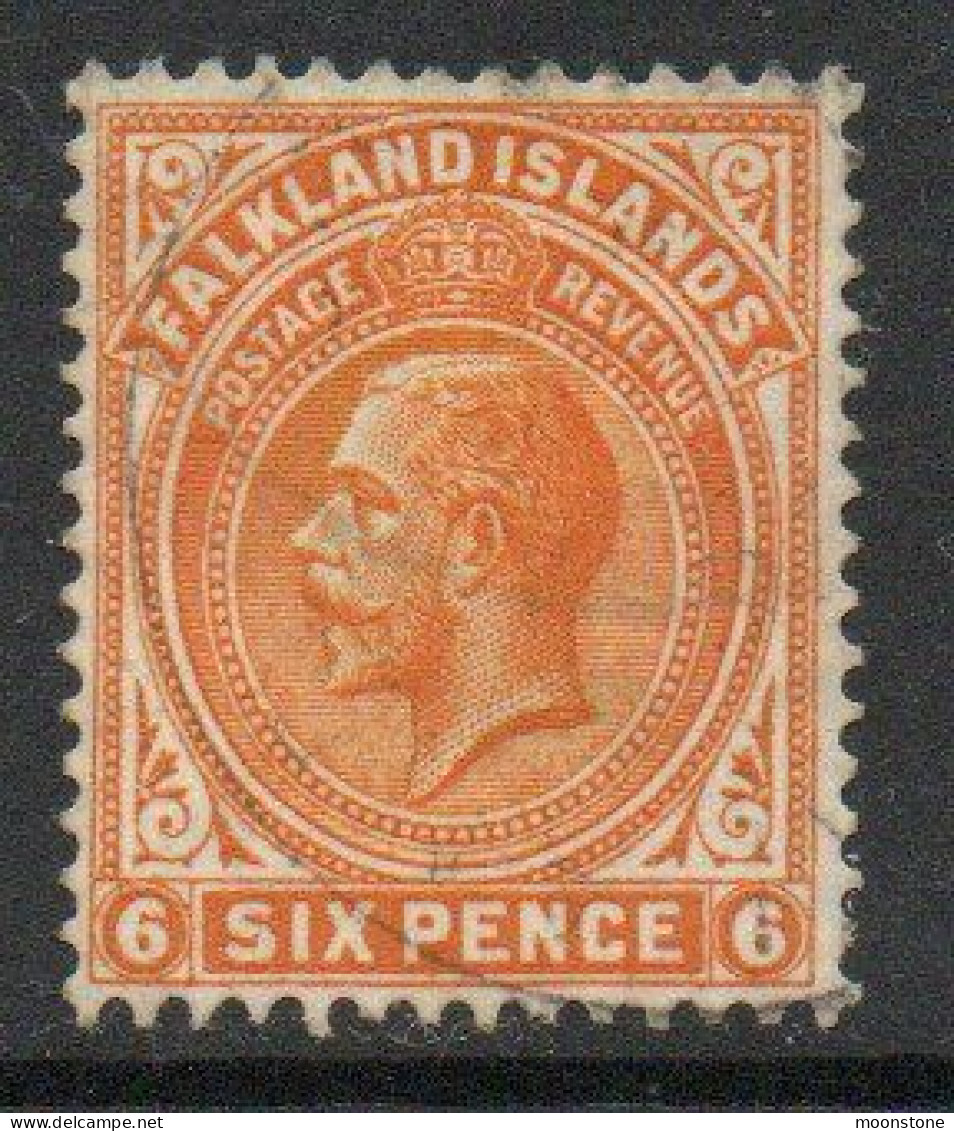 Falkland Islands GV 1918-20 6d Yellow-orange Definitive, Perf 14, Wmk. Multiple Script CA, Used, SG 78 - Islas Malvinas