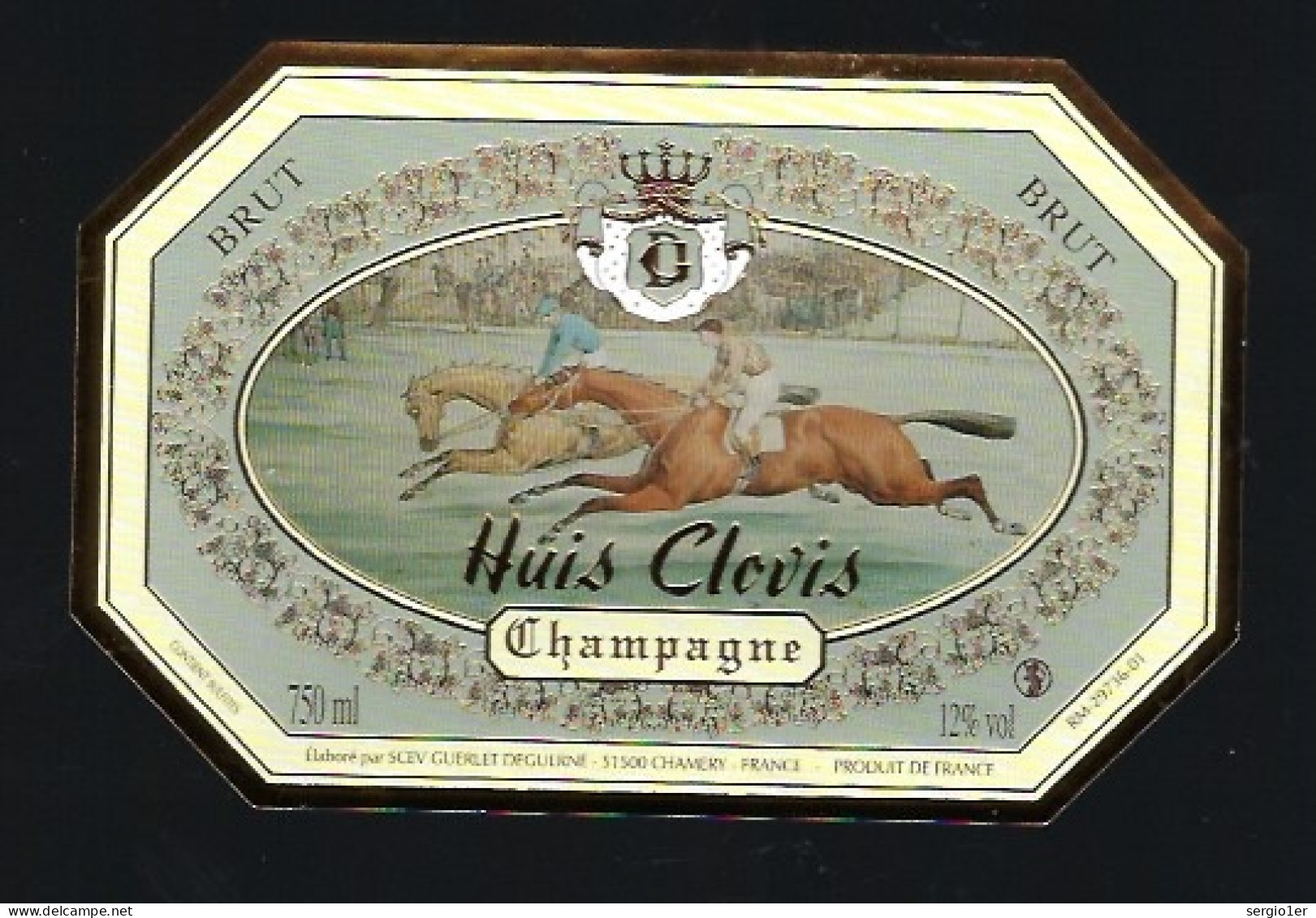 Etiquette Champagne Brut Thème Sport  Course Hyppique Huis  Clovis Chevaux De Course Guerlet Deguerne Chamery Marne 51 - Champagner