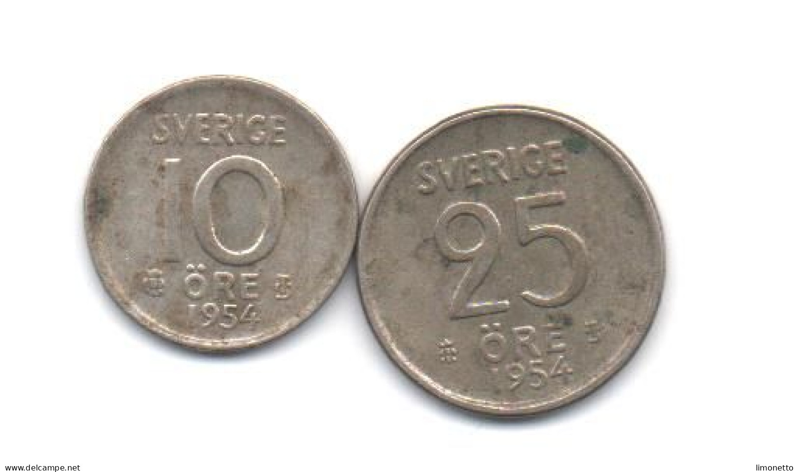 SUEDE- 1954 -  2 Pièces En  Argent -( 0.400 )-   10 Et 25 Ore  (env 4 Grs Les 2 ) Bon état Circulées - Zweden