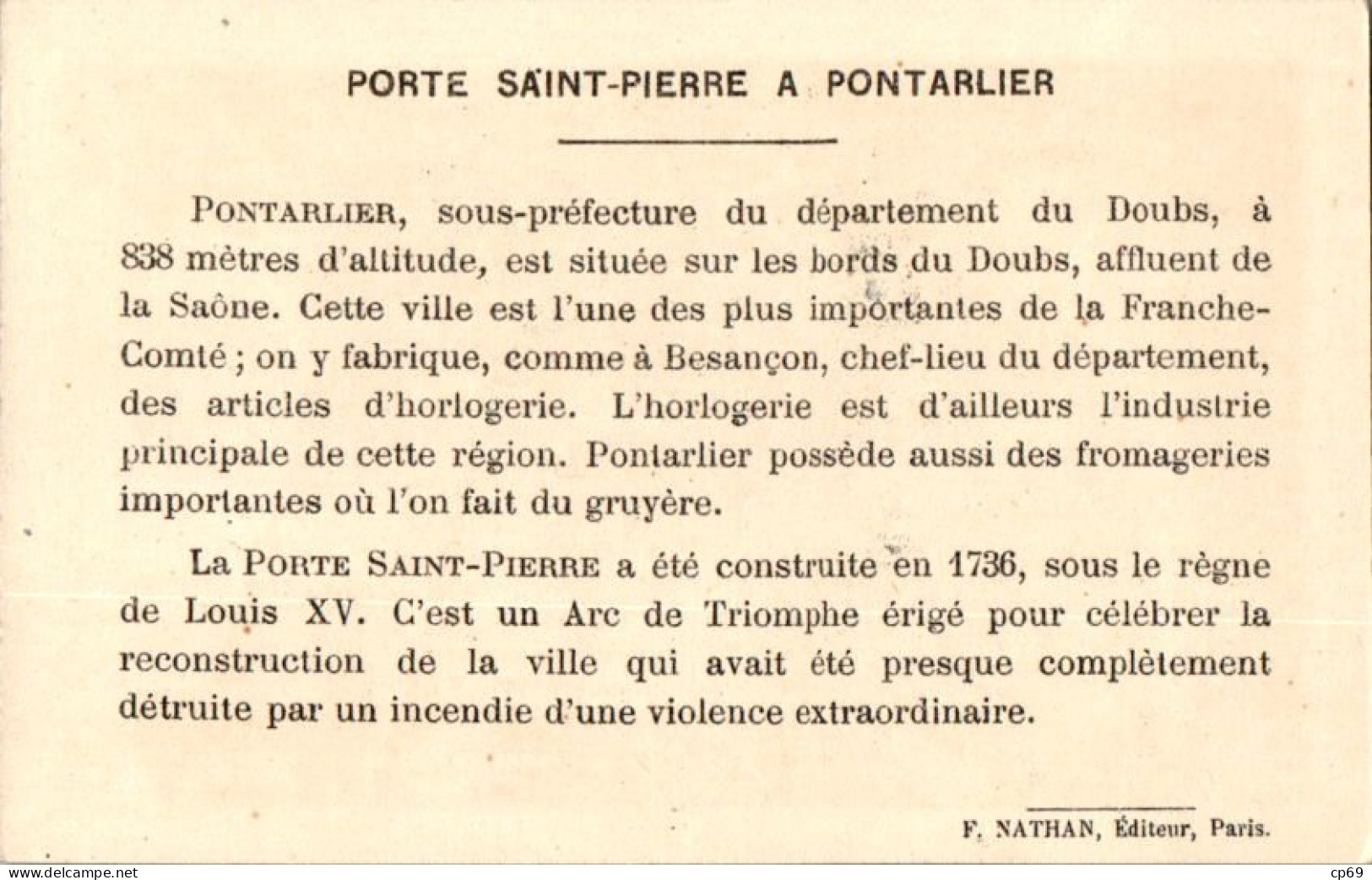 Image N°20 Porte Saint-Pierre Pontarlier Département Du Doubs (25) Texte Au Dos En TB.Etat - Otros & Sin Clasificación