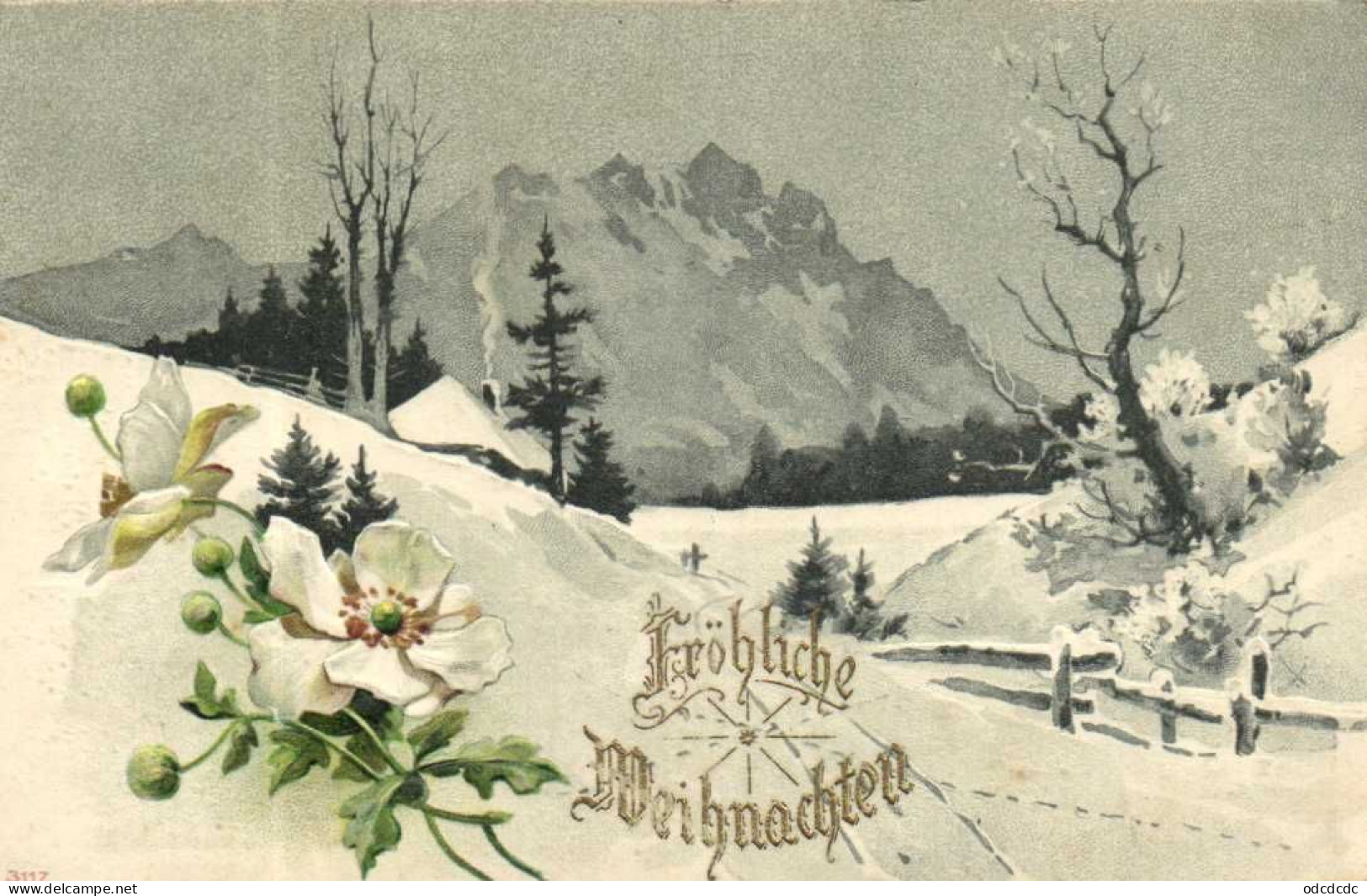 Carte Gaufrée Souvenir Froliche Weihnachten Paysage Montagnard  RV - Other & Unclassified