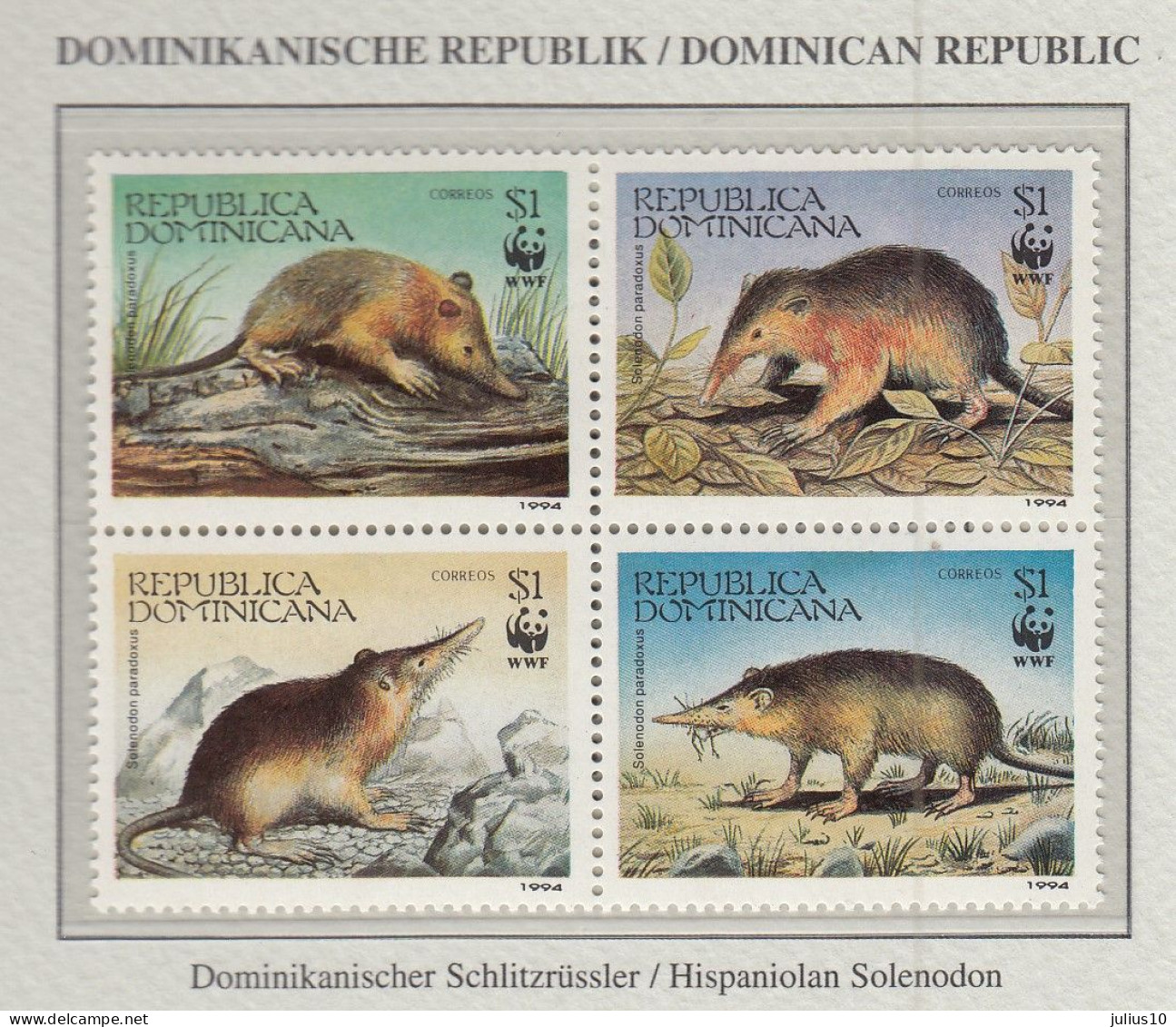 DOMINICANA 1994 WWF Solenidon Mi 1698-16991 MNH(**) Fauna 509 - Nuevos