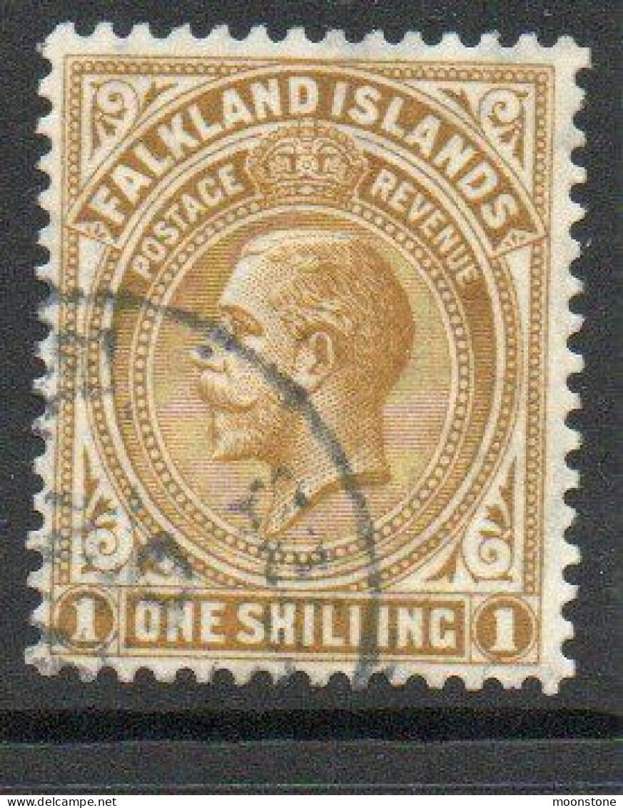 Falkland Islands GV 1918-20 1/- Deep Ochre Definitive, Perf 14, Wmk. Multiple Script CA, Used, SG 79 - Falklandeilanden