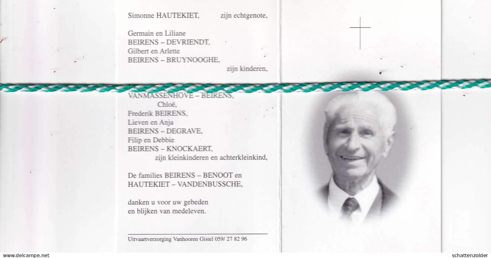Maurice Beirens-Hautekiet, Snaaskerke 1914, Oostende 2004. Oud-Strijder 40-45, Foto - Décès