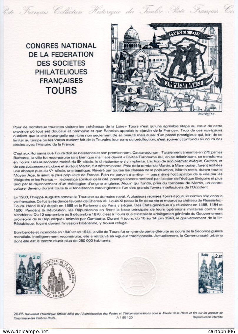 - Document Premier Jour CONGRES NATIONAL FFAP - TOURS 25.5.1985 - - Documents Of Postal Services