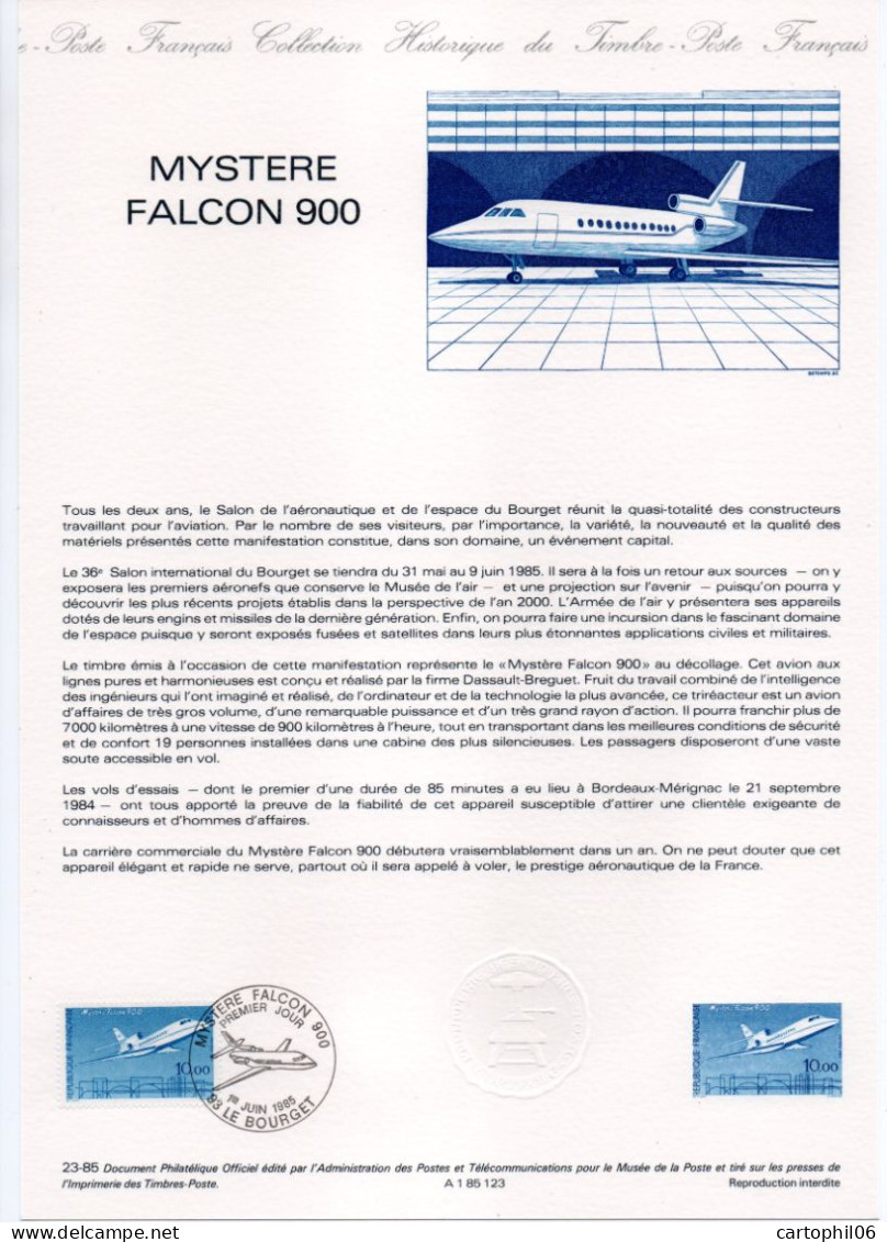 - Document Premier Jour LE MYSTERE FALCON 900 - LE BOURGET 1.6.1985 - - Airplanes