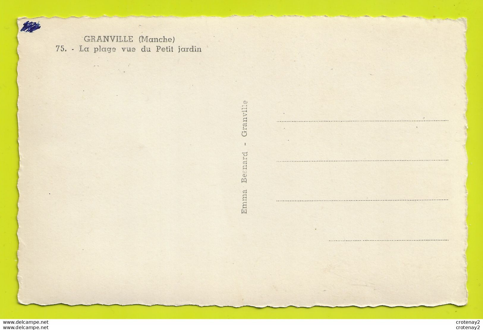 50 GRANVILLE N°75 La Plage Vue Du Petit Jardin VOIR DOS édit Emma Besnard Granville - Granville