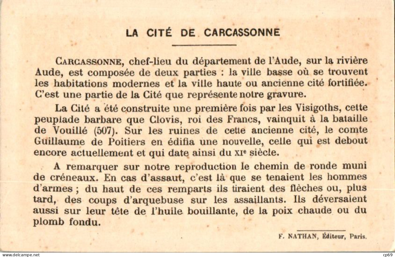 Image N°31 La Cité De Carcassonne Département De L'Aude (11) Texte Au Dos En TB.Etat - Sonstige & Ohne Zuordnung