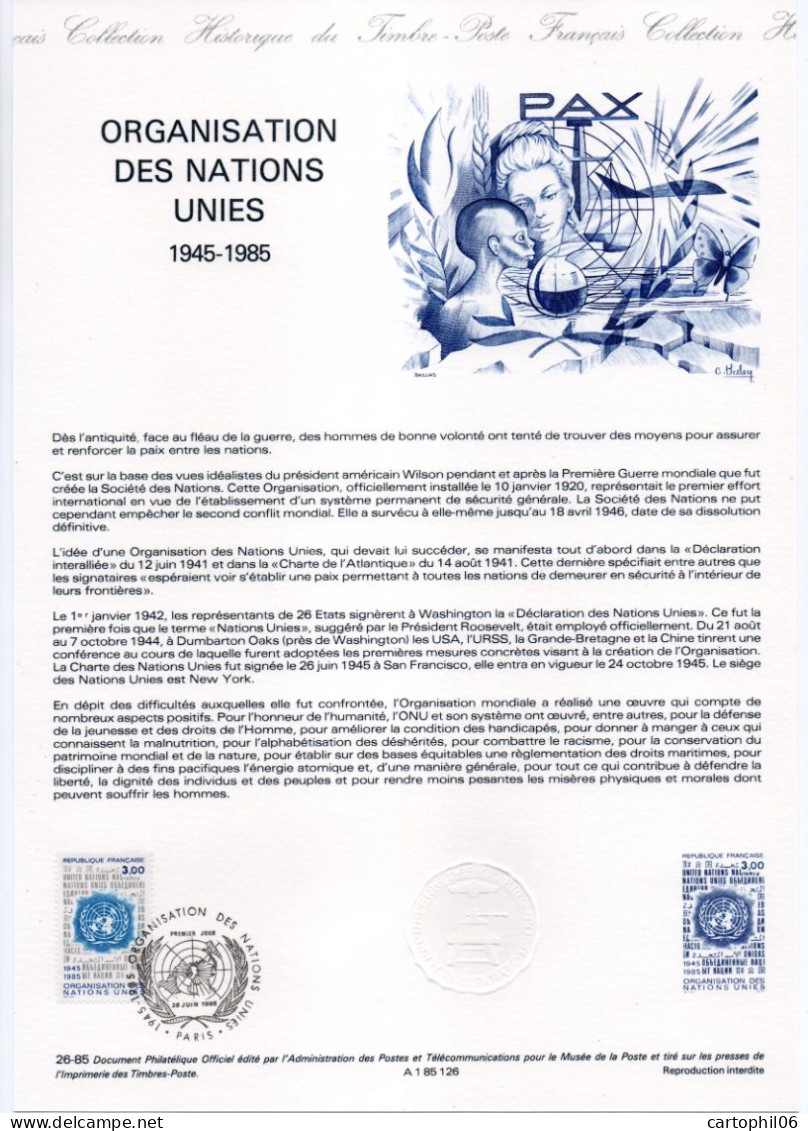 - Document Premier Jour L'ORGANISATION DES NATIONS UNIES 1945-1985 - - UNO