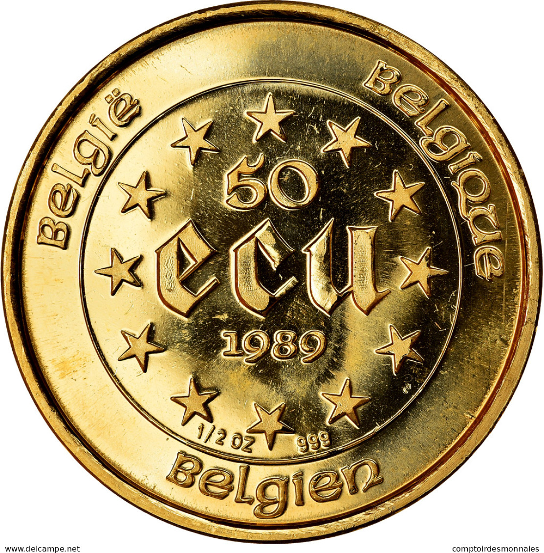 Monnaie, Belgique, Charlemagne, 50 Ecu, 1989, SPL, Or, KM:174 - Ecu