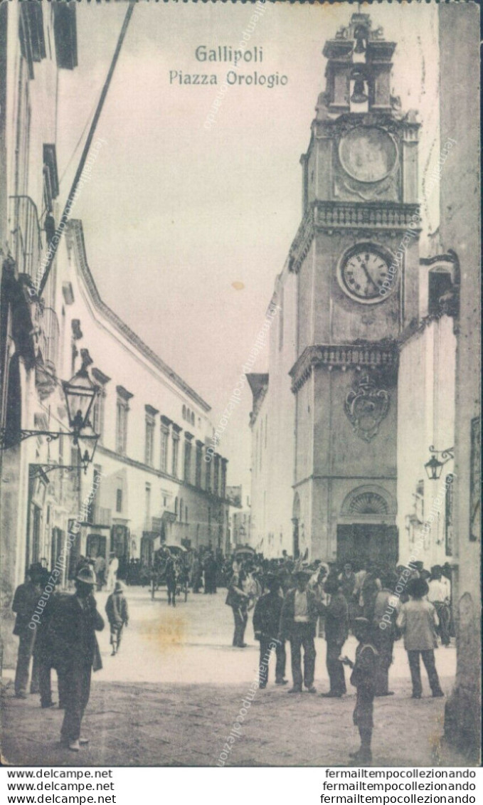 Ae106 Cartolina Gallipoli Piazza Orologio 1924 Bella! Provincia Di Lecce - Lecce