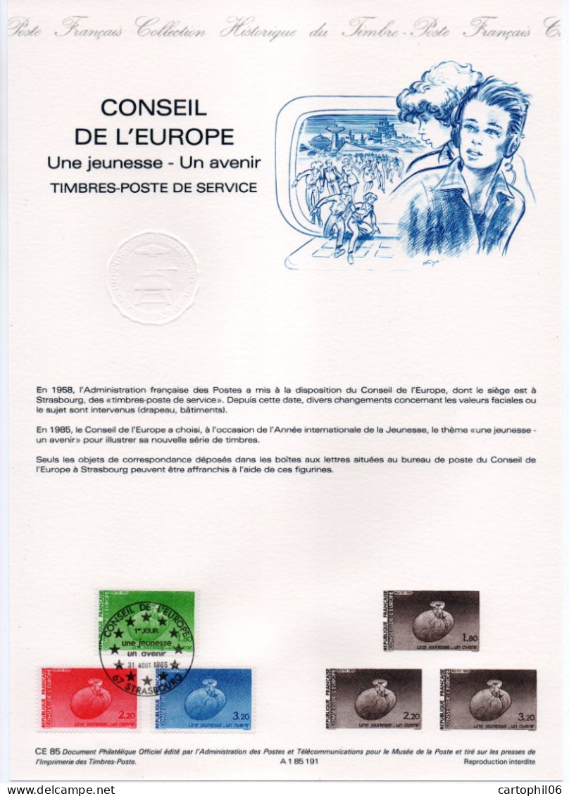 - Document Premier Jour CONSEIL DE L'EUROPE - TIMBRES-POSTE DE SERVICE - STRASBOURG 31.8.1985 - - Instituciones Europeas