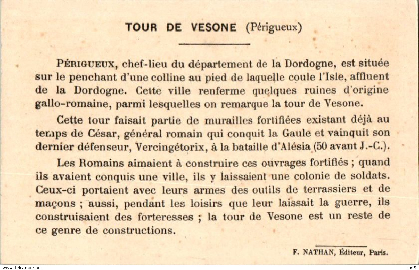 Image N°62 Tour De Vesone Périgueux Département De La Dordogne (24) Texte Au Dos En TB.Etat - Otros & Sin Clasificación