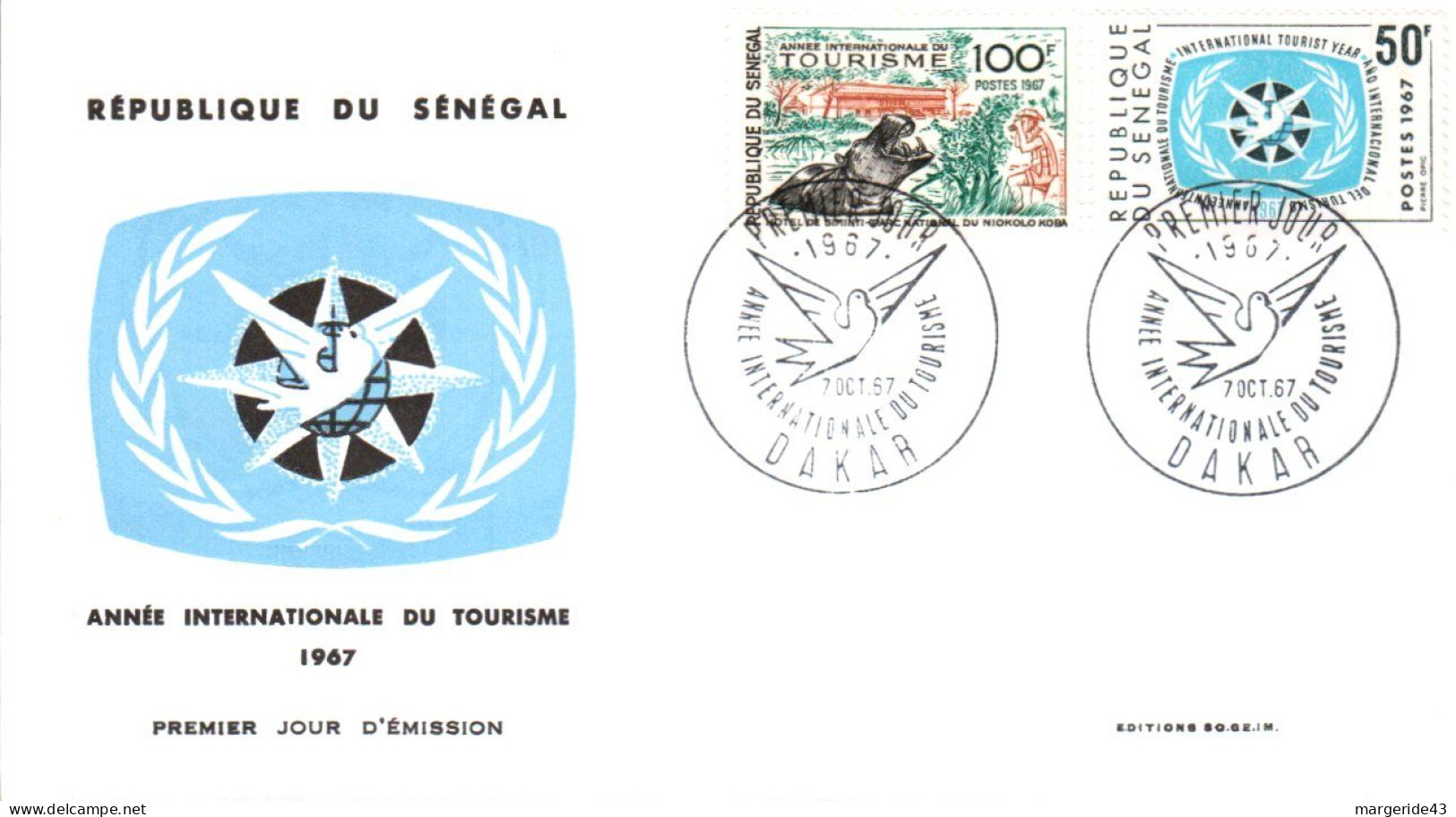 SENEGAL FDC 1967 ANNEE DU TOURISME MONDIAL - Sénégal (1960-...)