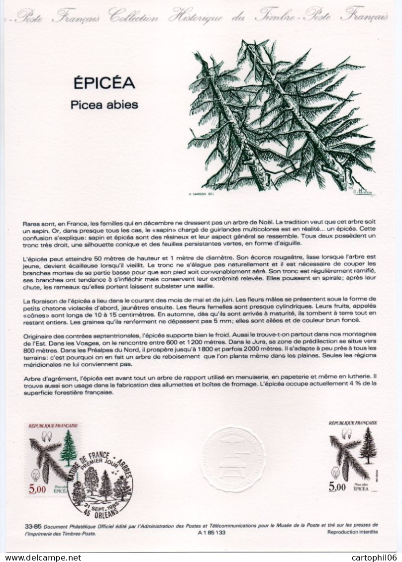 - Document Premier Jour L'ÉPICÉA (Picea Abies) - ORLEANS 21.9.1985 - - Alberi