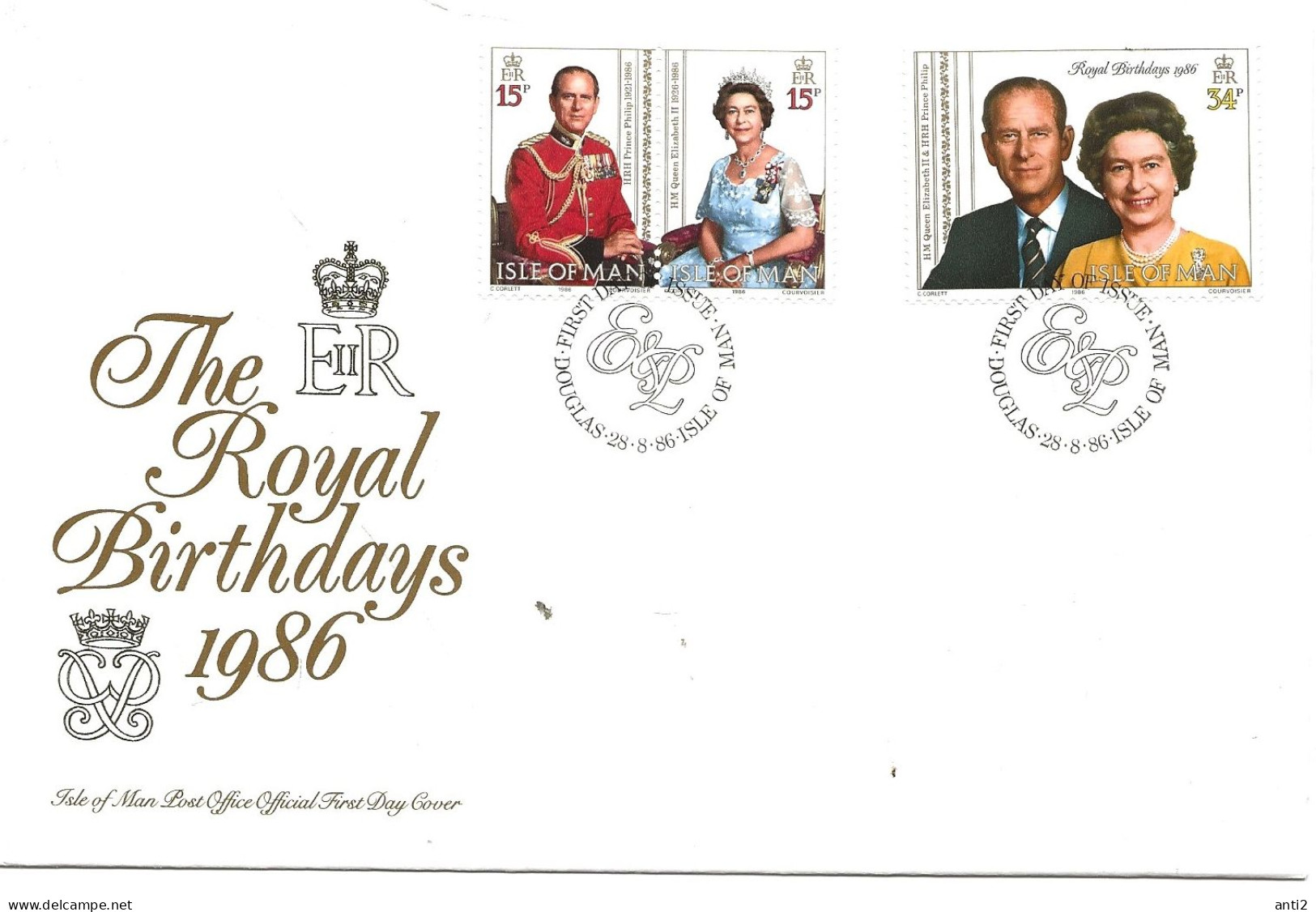 Isle Of Man 1986 Queen Elizabeth And Prince Philip  - Birthdays.  Mi 319-321 FDC - Man (Insel)