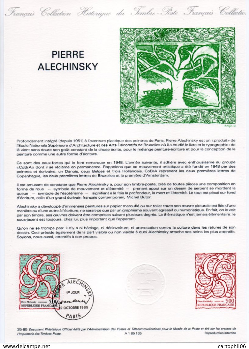 - Document Premier Jour PIERRE ALECHINSKY - PARIS 12.10.1985 - - Sonstige & Ohne Zuordnung