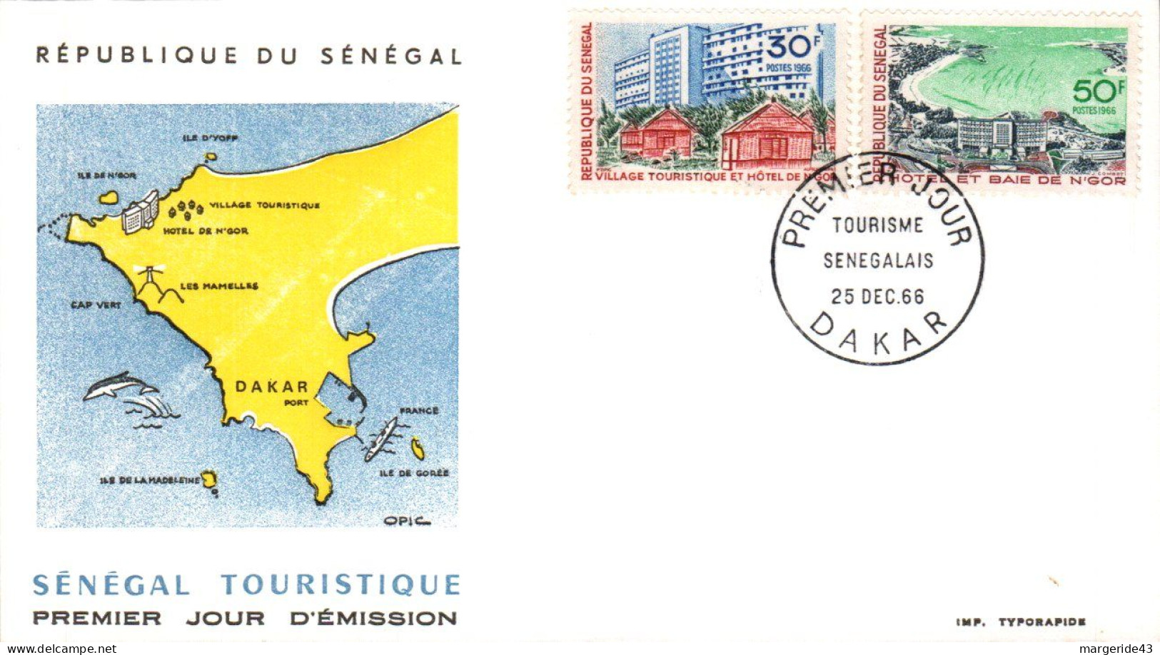 SENEGAL FDC 1966 TOURISME SENEGALAIS - Senegal (1960-...)