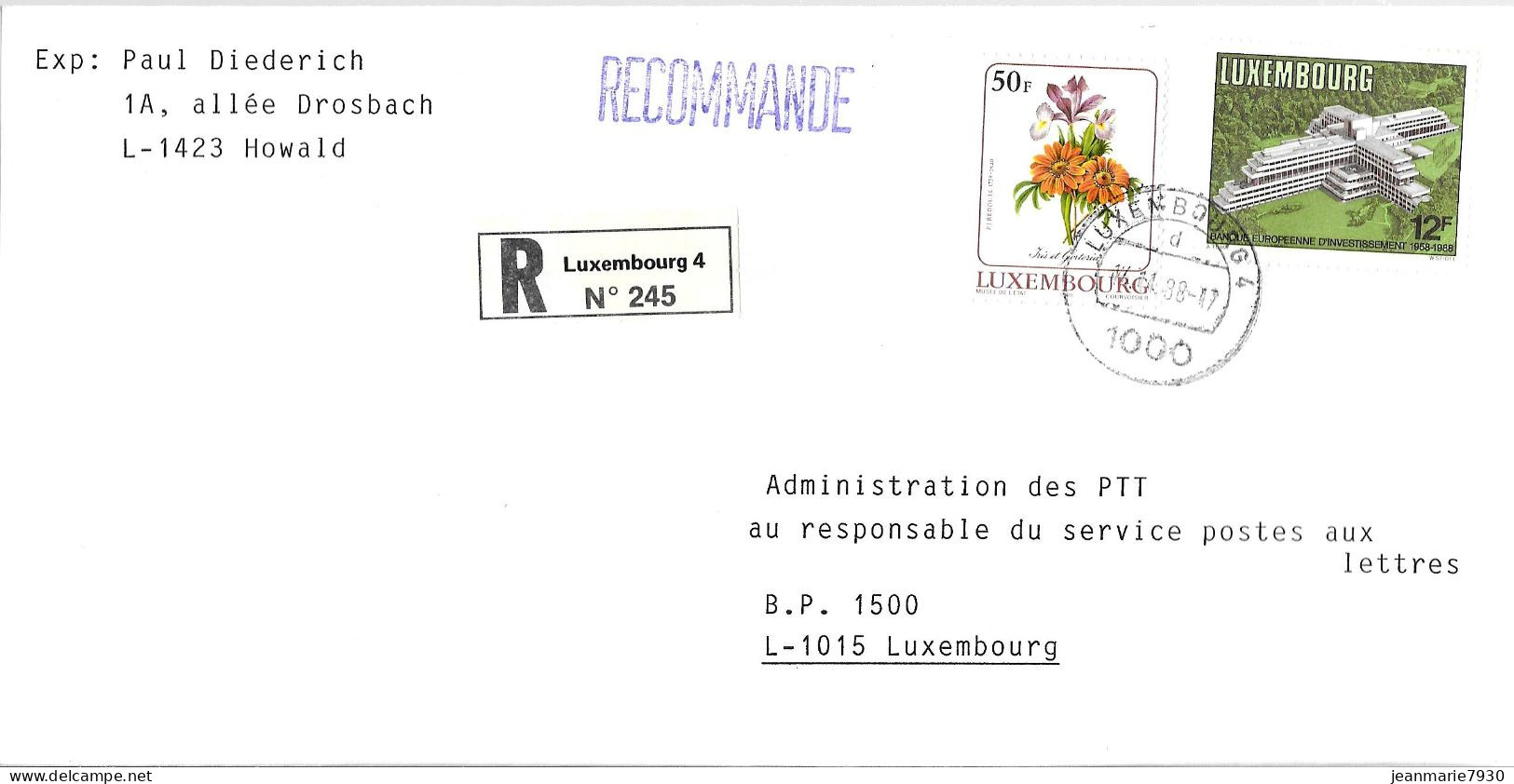 H386 - LETTRE RECOMMANDEE DE LUXEMBOURG DU 14/11/88 - Cartas & Documentos