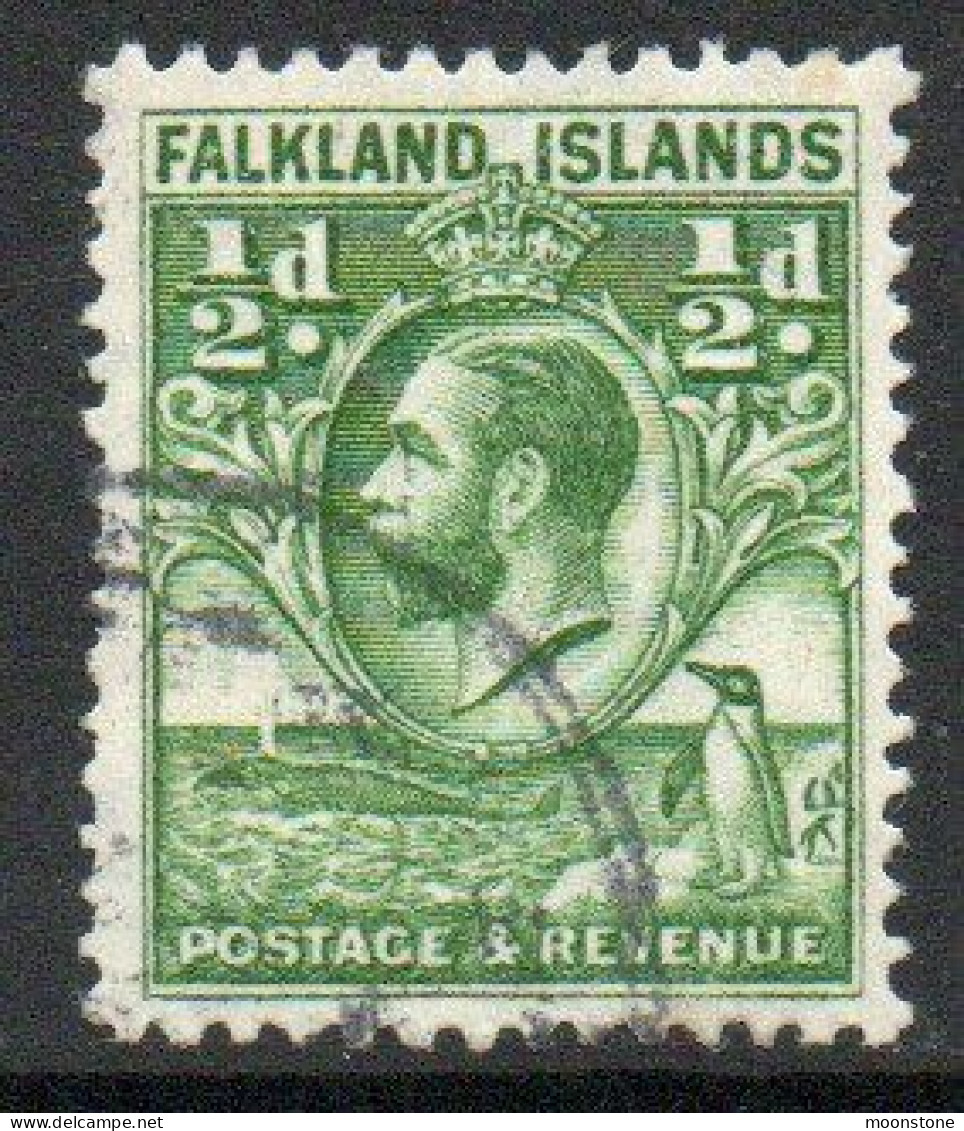 Falkland Islands GV 1929-37 'Whale & Penguin' ½d Value, Wmk. Multiple Script CA, Used, SG 116 - Falklandeilanden