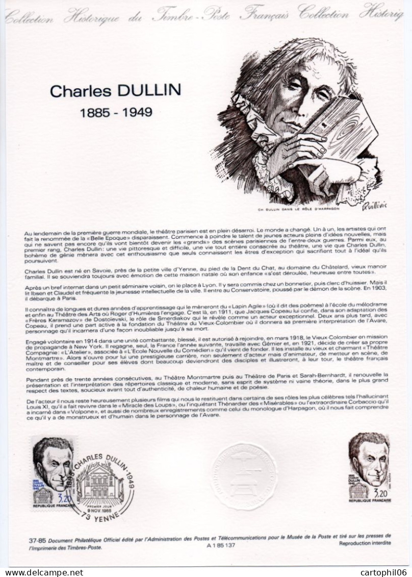 - Document Premier Jour CHARLES DULLIN (1885-1949) - YENNE 9.11.1985 - - Acteurs