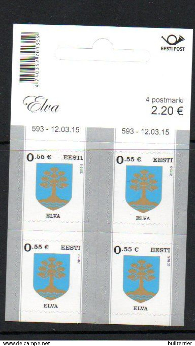 ESTONIA- 2015 - Elva Arms Booklet Pane Of 4  Mint Never Hinged, Sg Cat £`12 - Estland