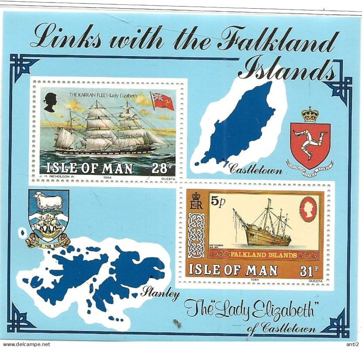 Isle Of Man IOM 1984 Links With The Falkland Islands, Ships Mi Bloc 7, MNH(**) - Man (Eiland)