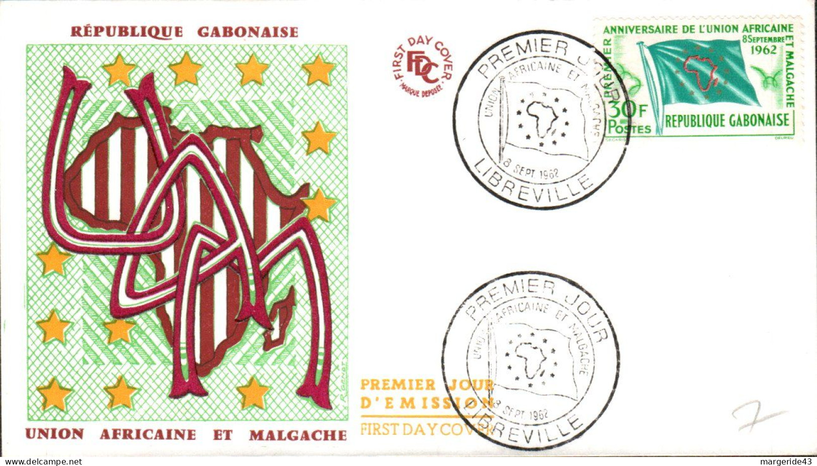 GABON  FDC 1962 UNION AFRICAINE ET MALGACHE - Gabun (1960-...)