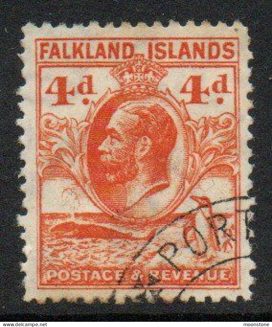 Falkland Islands GV 1929-37 'Whale & Penguin' 4d Value, Line Perf, Wmk. Multiple Script CA, Used, SG 121a - Falklandeilanden