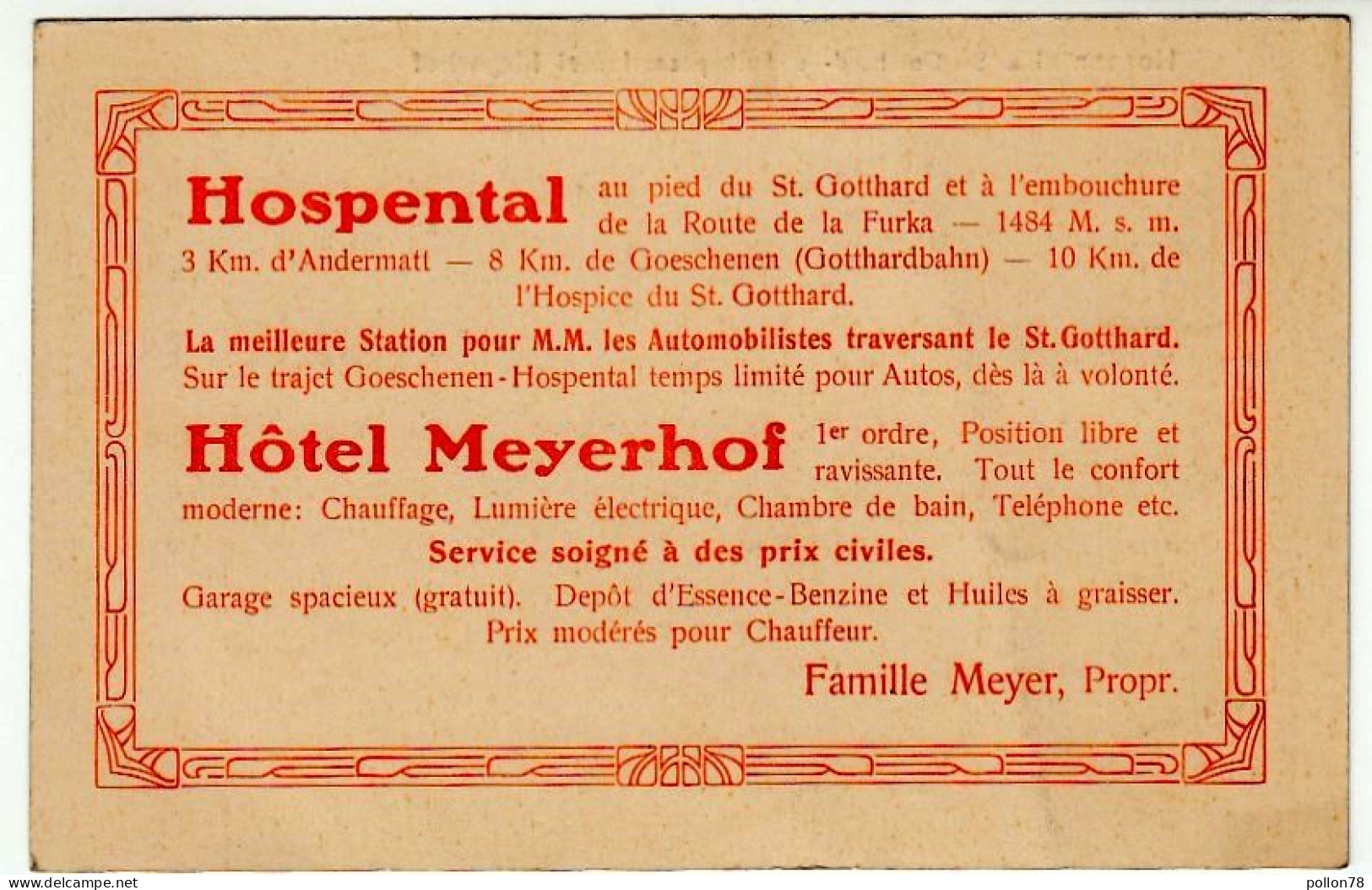 HOSPENTAL A. ST. GOTTHARD - U. FURKAPASS - HOTEL MEYERHOF - URI - PUBBLICITA' - Vedi Retro - Formato Piccolo - Hospental